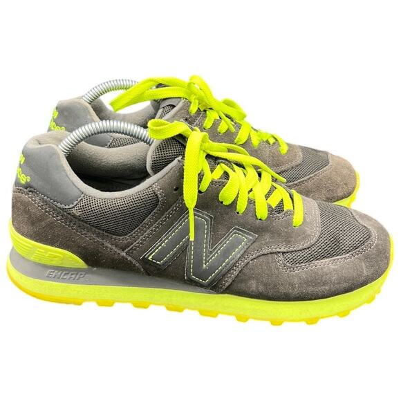 💚 New Balance 574 Gray & Neon Yellow Sneakers Men’s 8 – Retro Streetwear Vibes - Picture 1 of 8